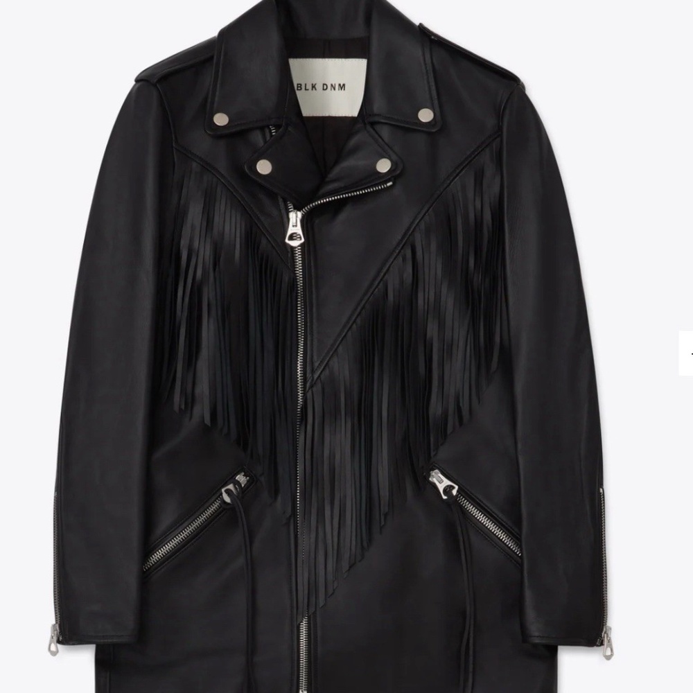 BLK DNM Womens Lamb LEATHER JACKET 68 BLACK FRINGES Size S 36